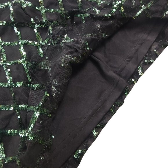 Forever 21 Long sleeve Black and Green Diamond Pattern Sequin Dress - Picture 5 of 14